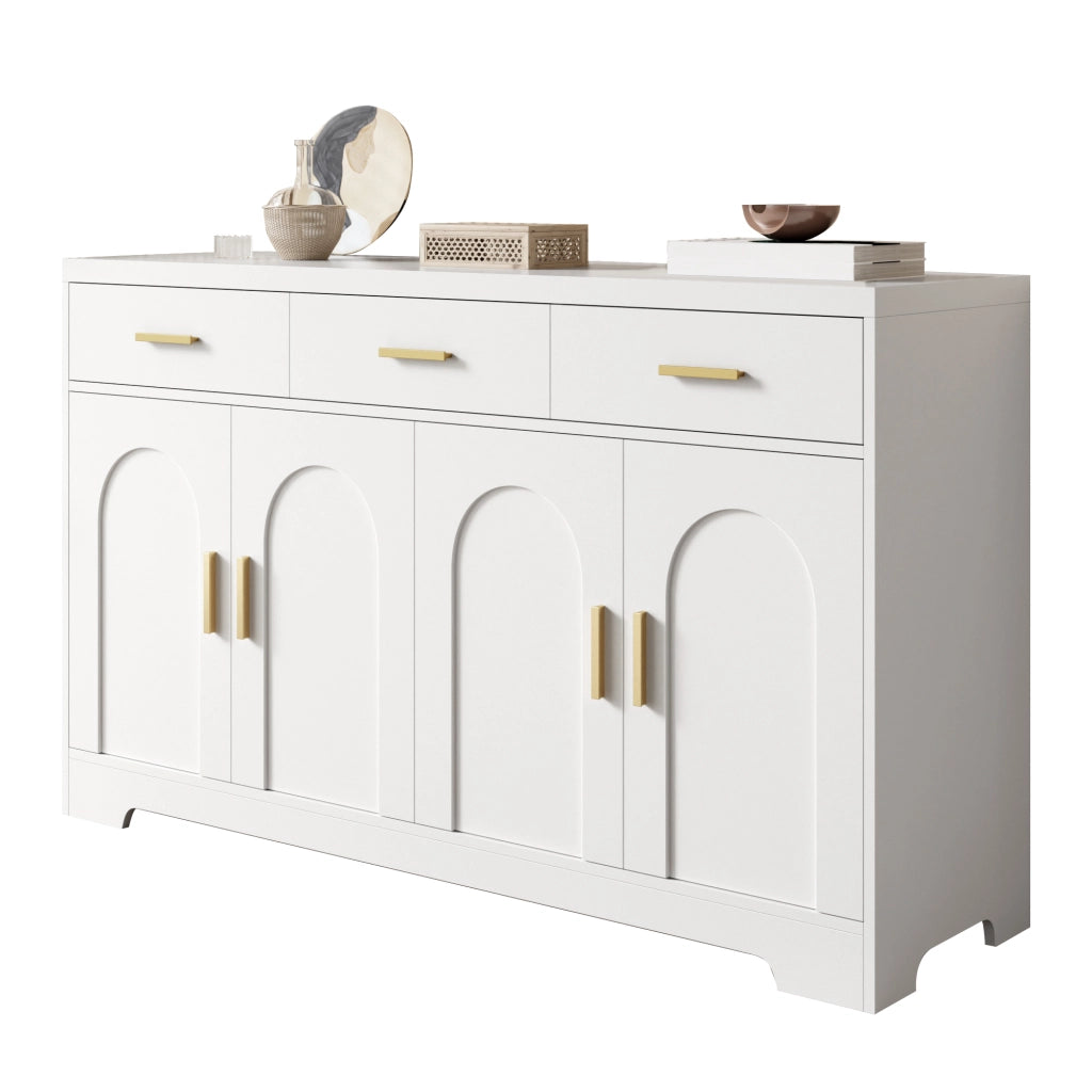 Credenza con cassetti, ripiani regolabili, piano elevabile in MDF bianco
