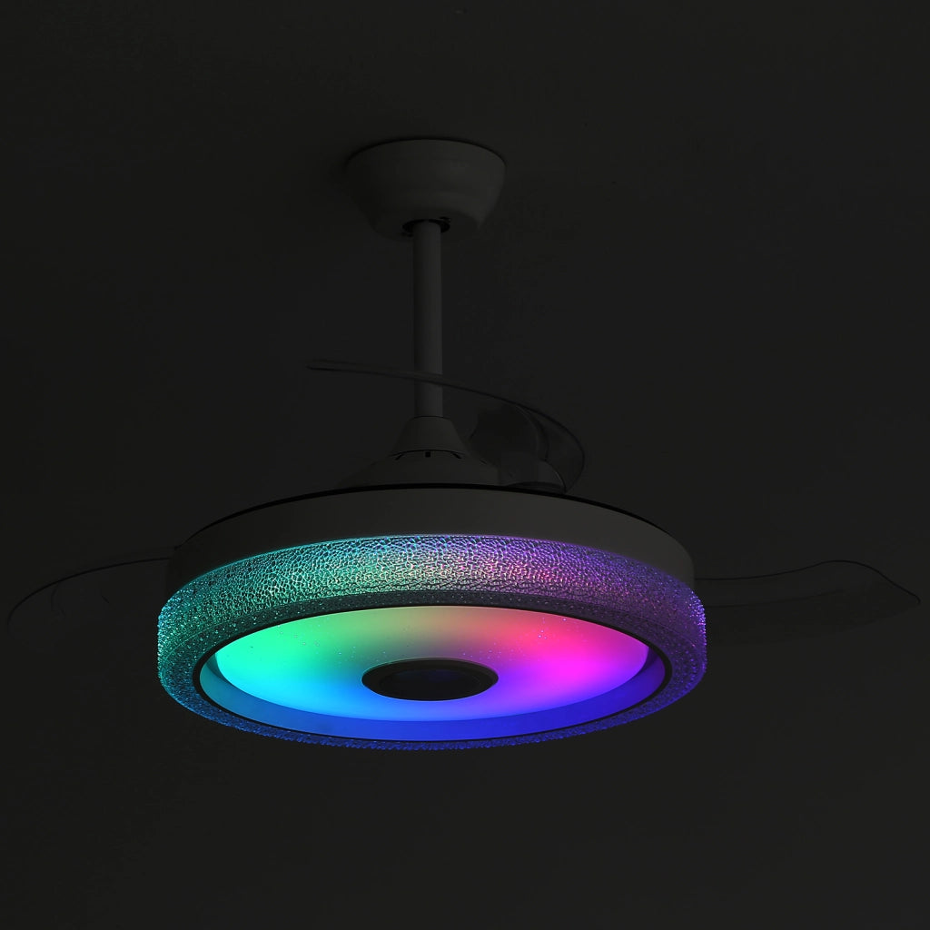 Ventilatore da soffitto RGB con luce LED dimmerabile da 36 W; controllo via app e telecomando Bluetooth bianco