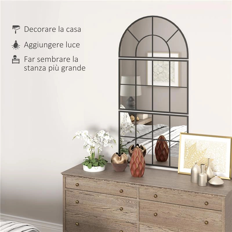 SPECCHIO DA PARETE AD ARCO STILE FINESTRA PER CAMERA DA LETTO E INGRESSO 76X43 CM NERO