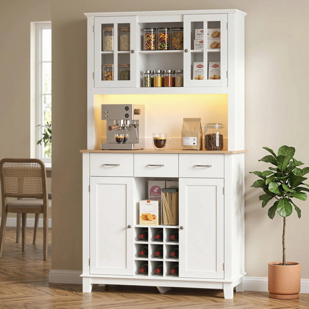 Buffet illuminato a LED con vetrine, 4 ante e cassetti ¨C Minimal ¨C bianco