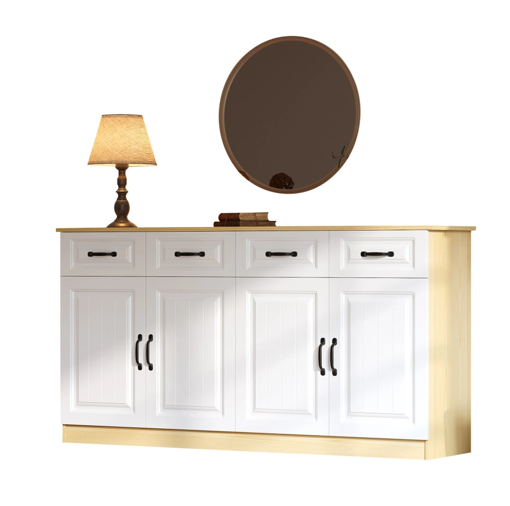 Credenza 160x35x80 cm con 4 cassetti e 4 ante in MDF bianco
