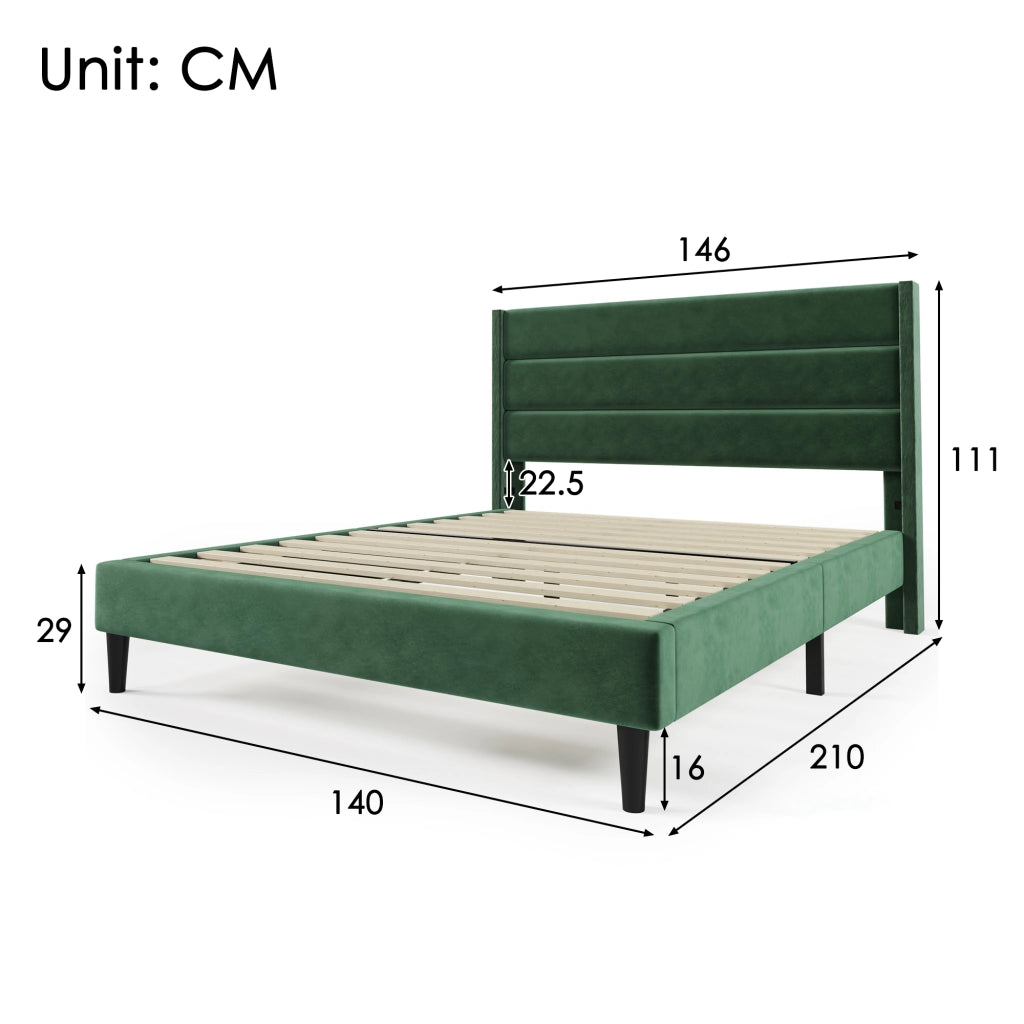 Letto imbottito 140 x 200 cm verde scuro con materasso