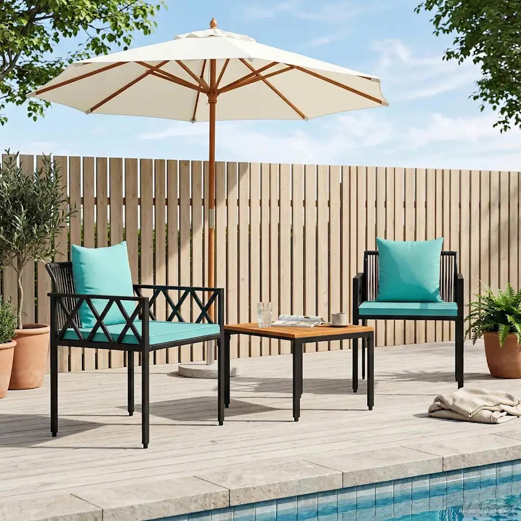 Set Mobili da Esterno 3 pz Nero e Turchese polyrattan 42025351