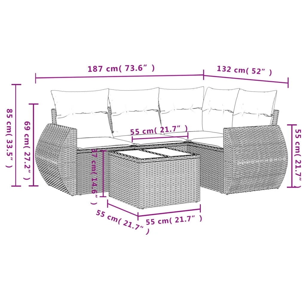 Set Divani da Giardino 5 pz con Cuscini in Polyrattan Nero 3221314