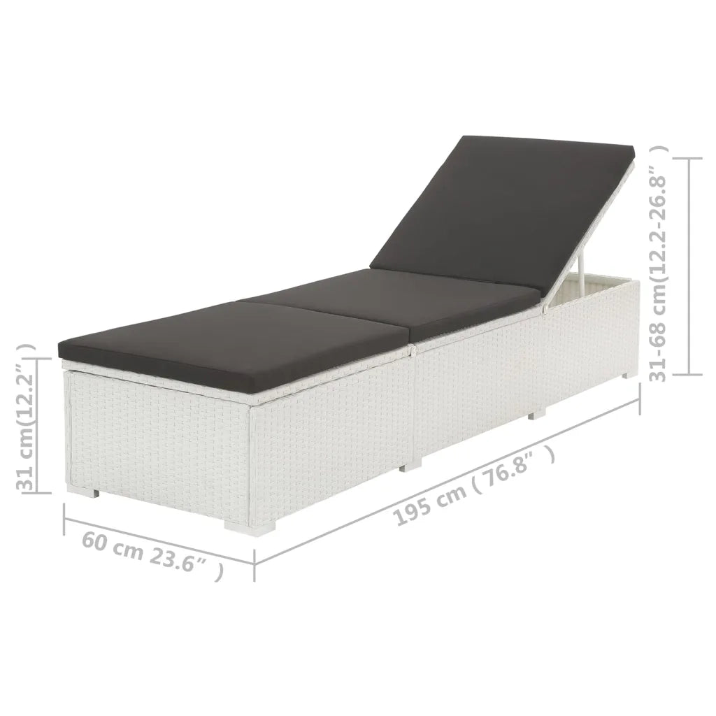 Lettino Prendisole con Cuscino in Polyrattan Bianco 43951