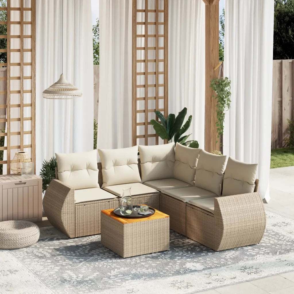 Set Divano da Giardino 6 pz con Cuscini Beige in Polyrattan 3225001