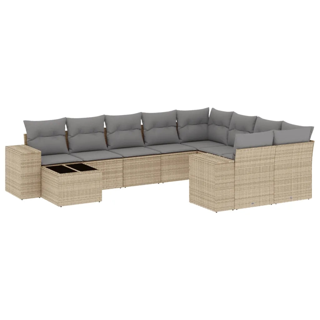 Set Divano da Giardino 10 pz con Cuscini Beige in Polyrattan 3223058