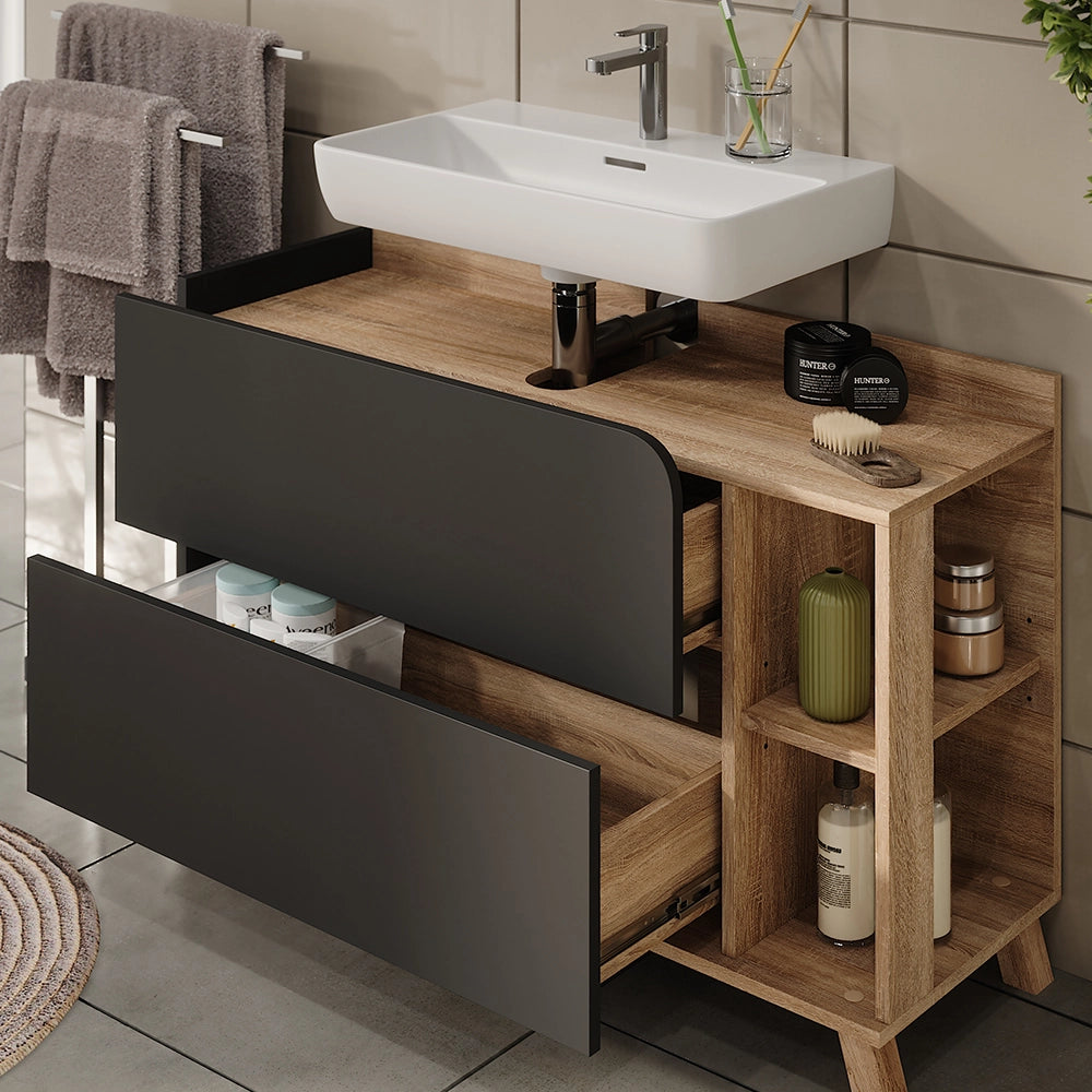 Vicco Set di mobili da bagno Sonoma/antracite 4 parti