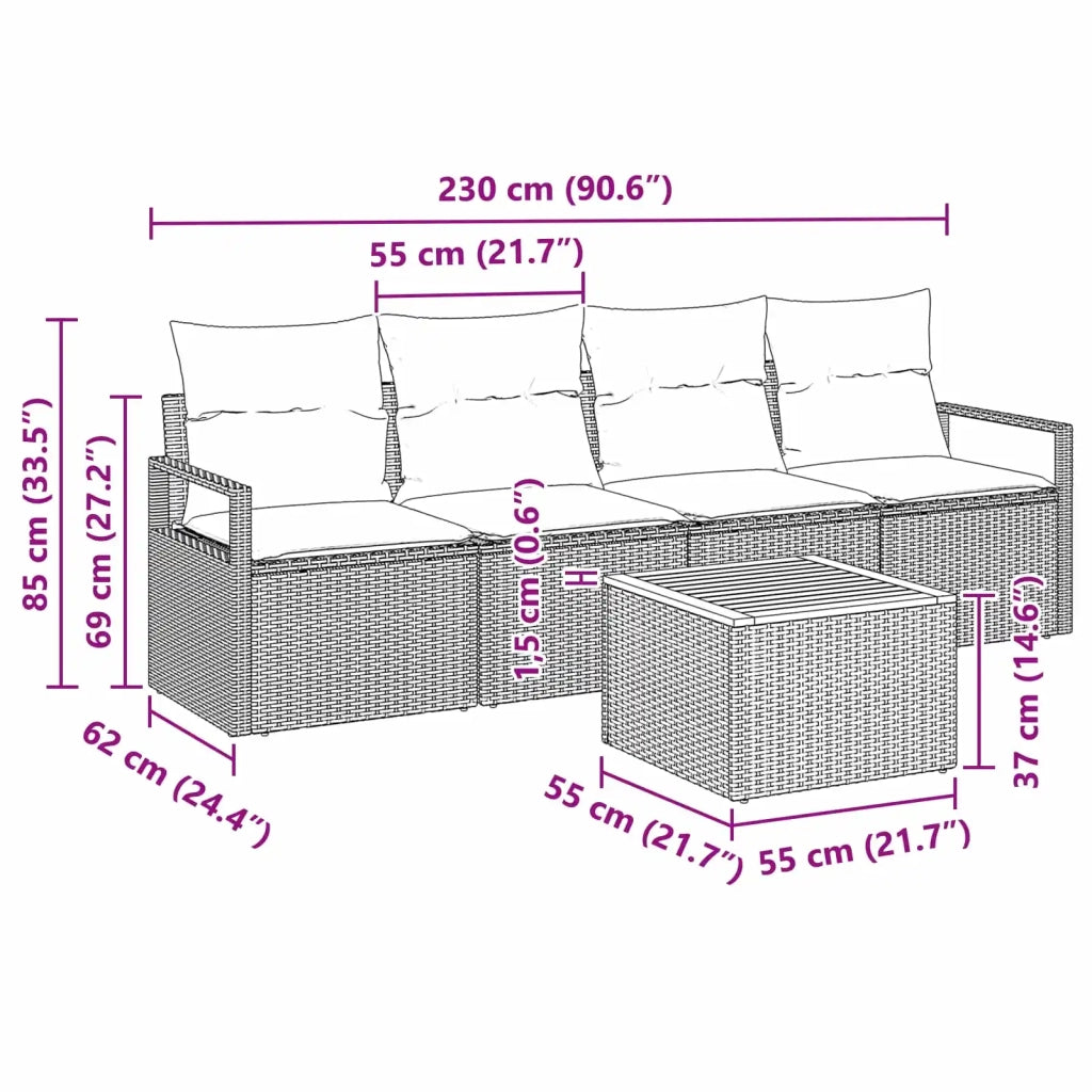 Set Divano da Giardino con cuscino 5 pcs Grigio polyrattan 3347640