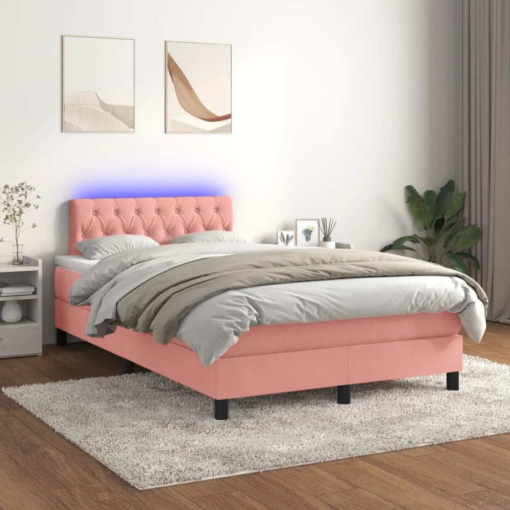 Letto a Molle con Materasso e LED Rosa 120x200 cm in Velluto