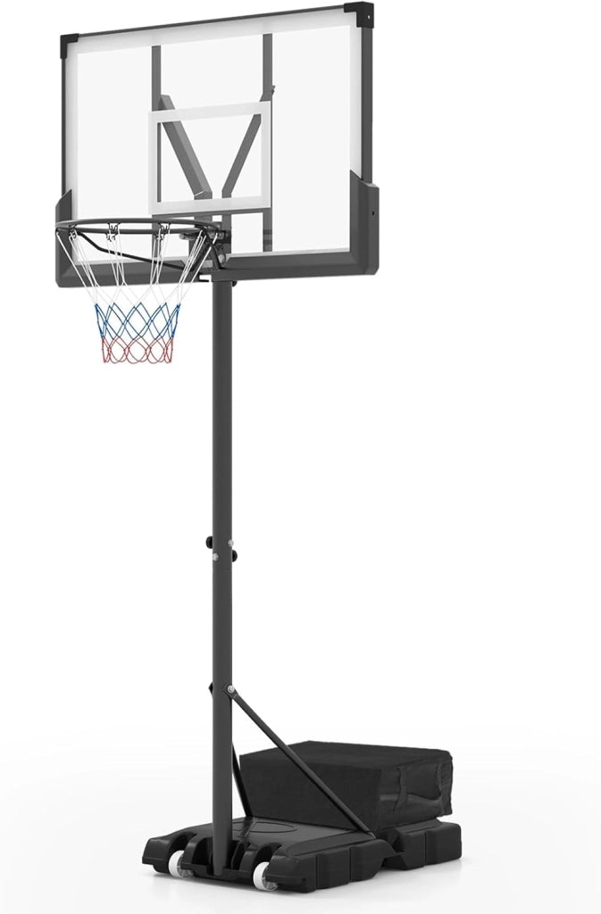 Canestro da Basket Regolabile 125-305 cm in Altezza per Bambini ed Adulti, Canestro con Piantana a Ruote, Canestro con Asta e Base Riempibile per Interno ed Esterno, Nero