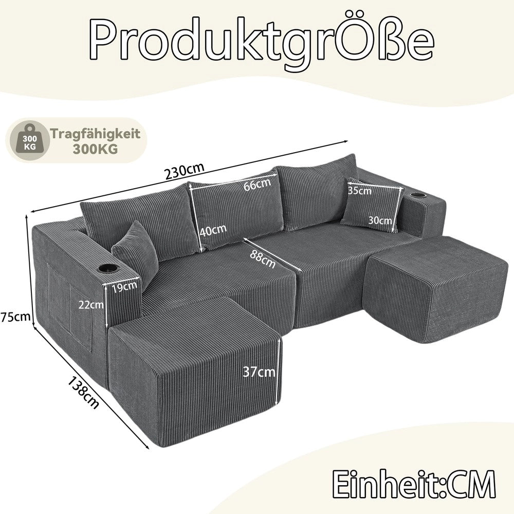 Divano angolare 3 posti ¨C Minimal ¨C velluto grigio imbottito con cuscini