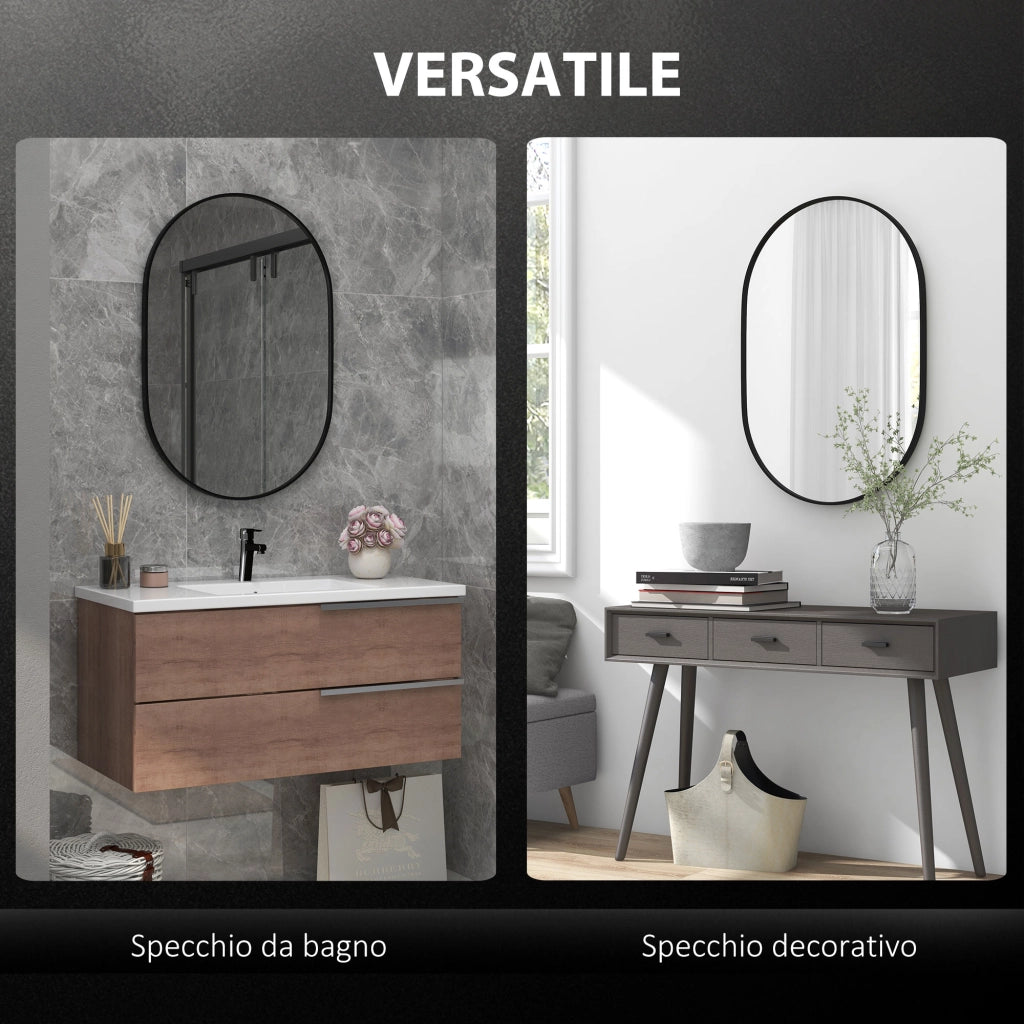 Specchio da Parete per Bagno Ovale ¨C Minimal ¨C Nero, Alluminio, 60x90cm