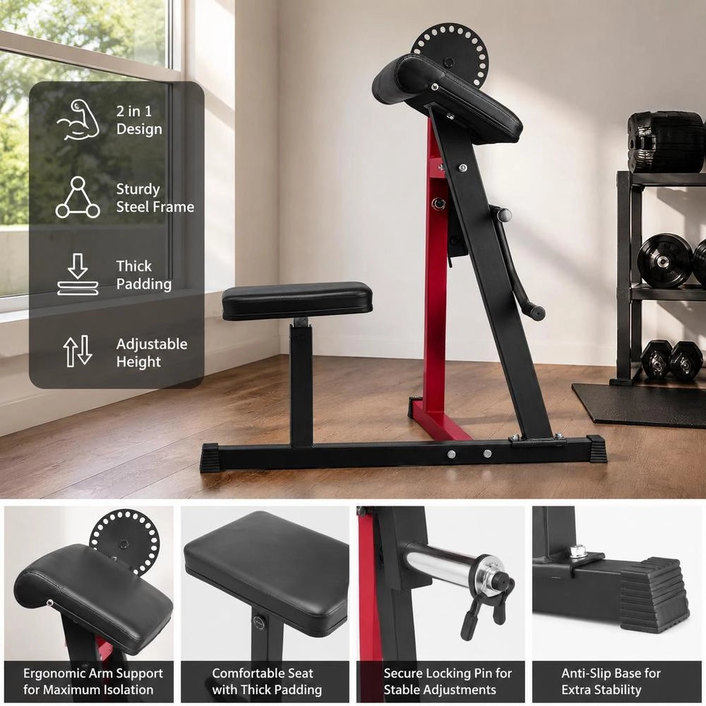 2 In 1 Arm Curl Trainer, 38x26x40 Inch Solid Steel Frame With Adjustable Seat, Biceps And Triceps Exercise Equipment For Home Gym Strength Training