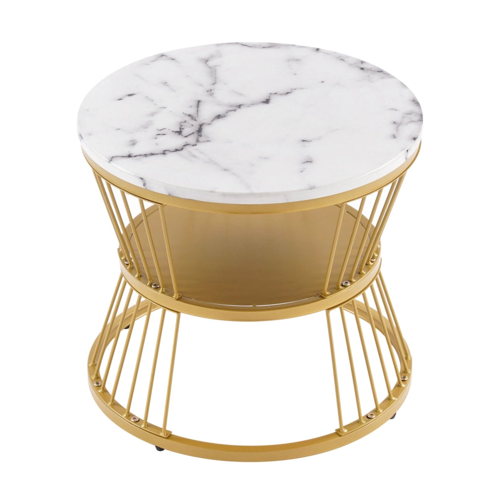 TAVOLINO da caffè set 2 pezzi rotondo impilabile 70/45 cm MDF bianco e oro