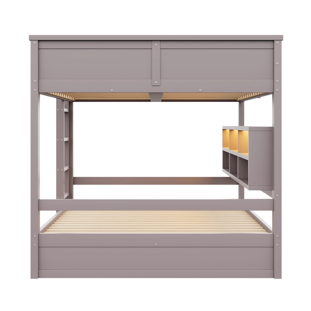 Letto a castello 160x200 cm con armadi contenitore e luce LED, Marrone