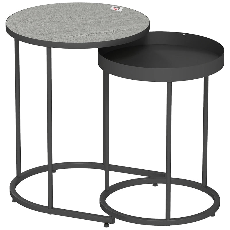 Set di 2 tavolini da salotto sovrapponibili in MDF e metallo grigio