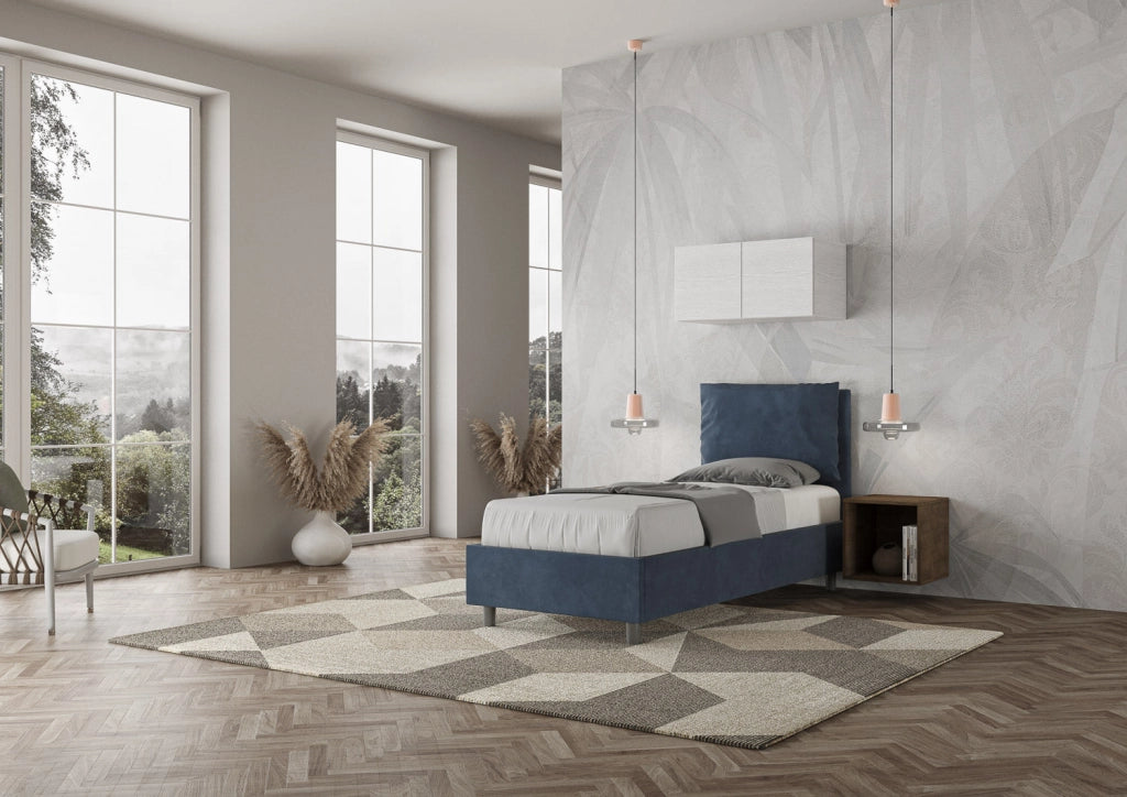 Letto Singolo 100x190 cm con Rete e Contenitore Antea Blu