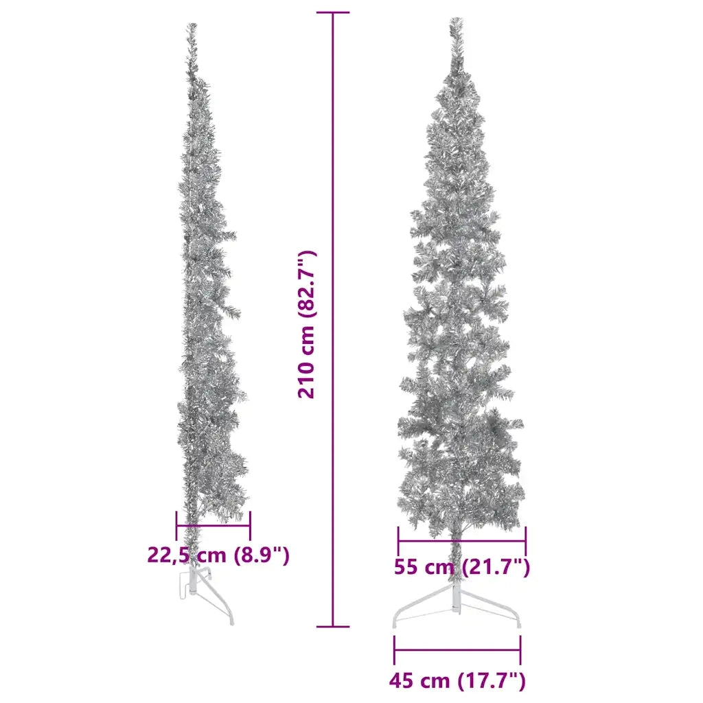 Albero Natale Artificiale Sottile a Met¨¤ Supporto-Albero Natalizio Argento 210cm