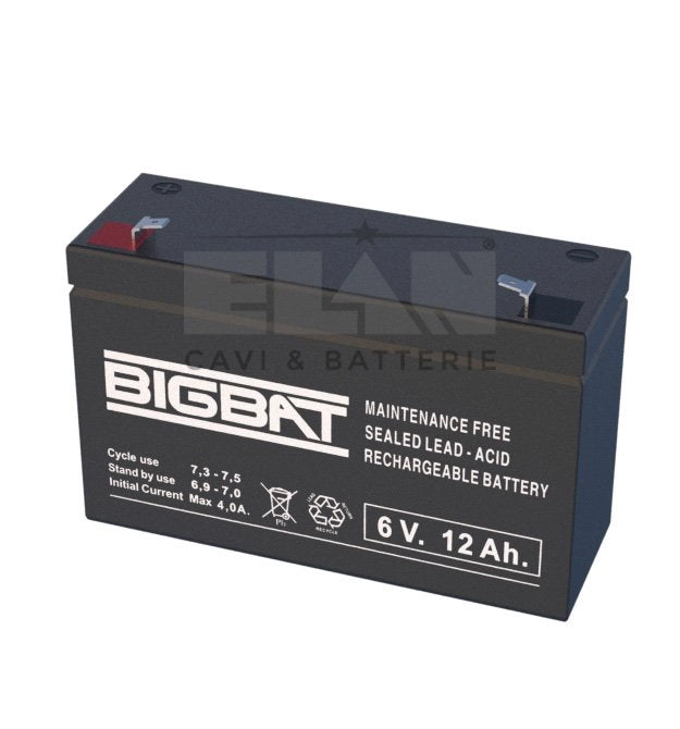 BATTERIA ELAN BIGBAT AL PIOMBO 6V 12Ah 00610 CONFEZIONE 10 PEZZI