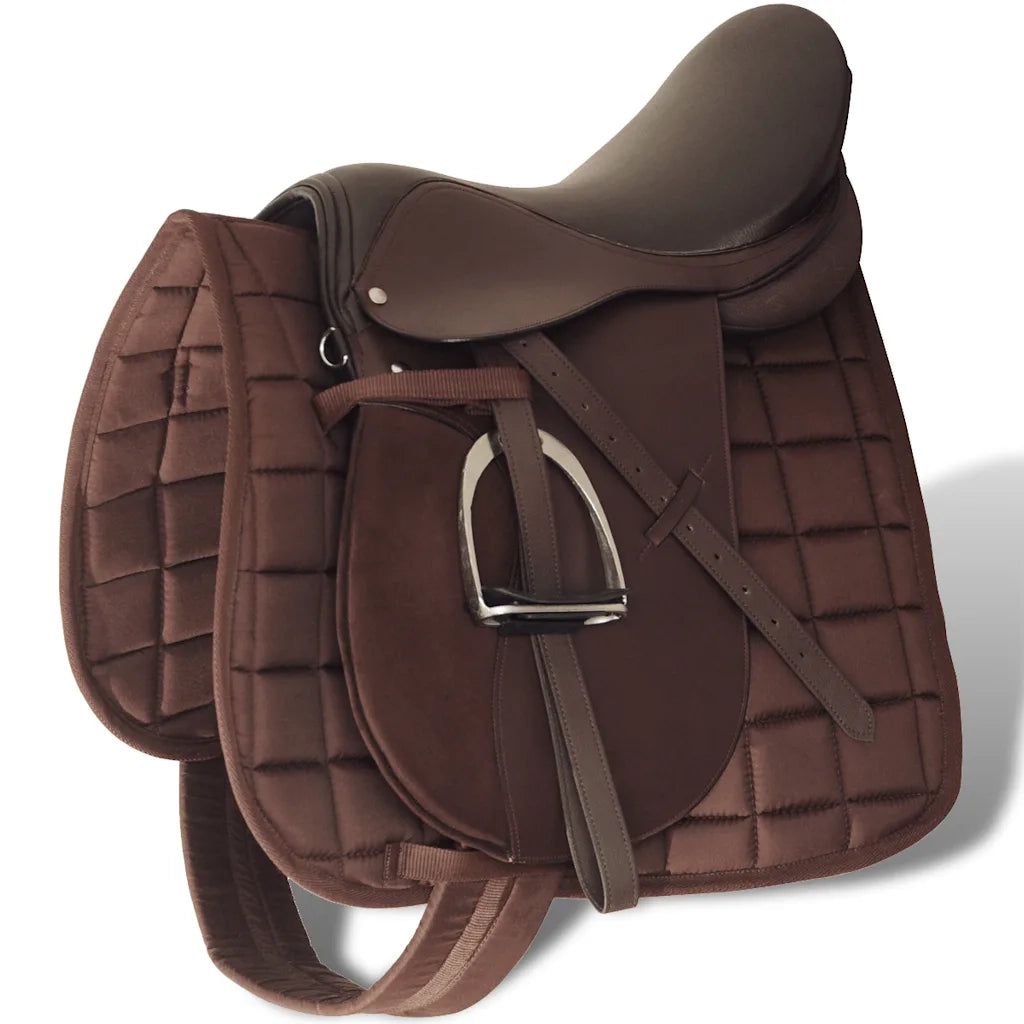 Set Sella Equitazione 16" in pelle naturale Marrone 14cm 5-in-1 90646