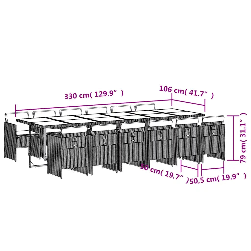 Set da Pranzo da Giardino 13pz con Cuscini Grigio in Polyrattan 3210587