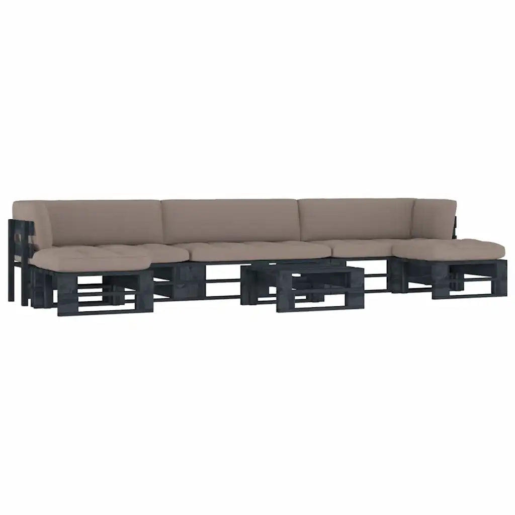Set Divani in Pallet con Cuscini 6 pz in Pino Impregnato Nero 3066945