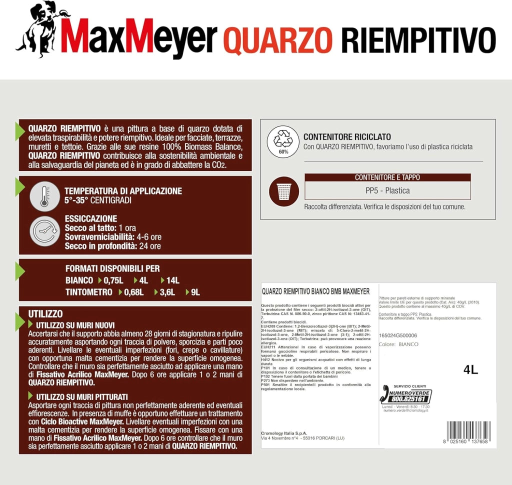 Pittura per Esterni Antialga Quarzo Riempitivo, Colore Bianco, 4L