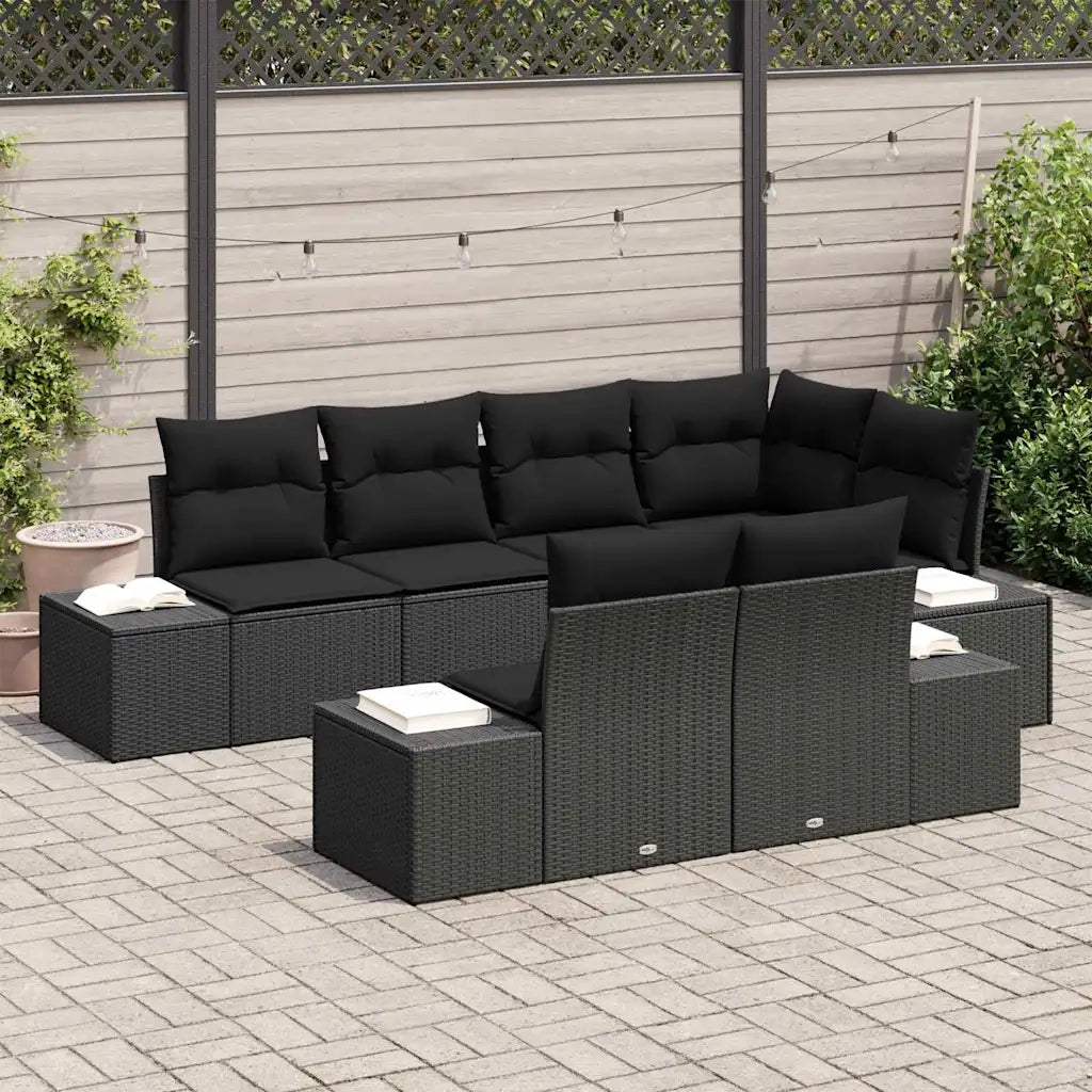 Set Divano da Giardino con archiviazione 7 pcs Nero polyrattan 3355772
