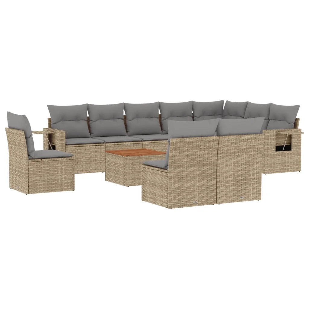 Set Divano da Giardino 11 pz con Cuscini Beige Misto Polyrattan