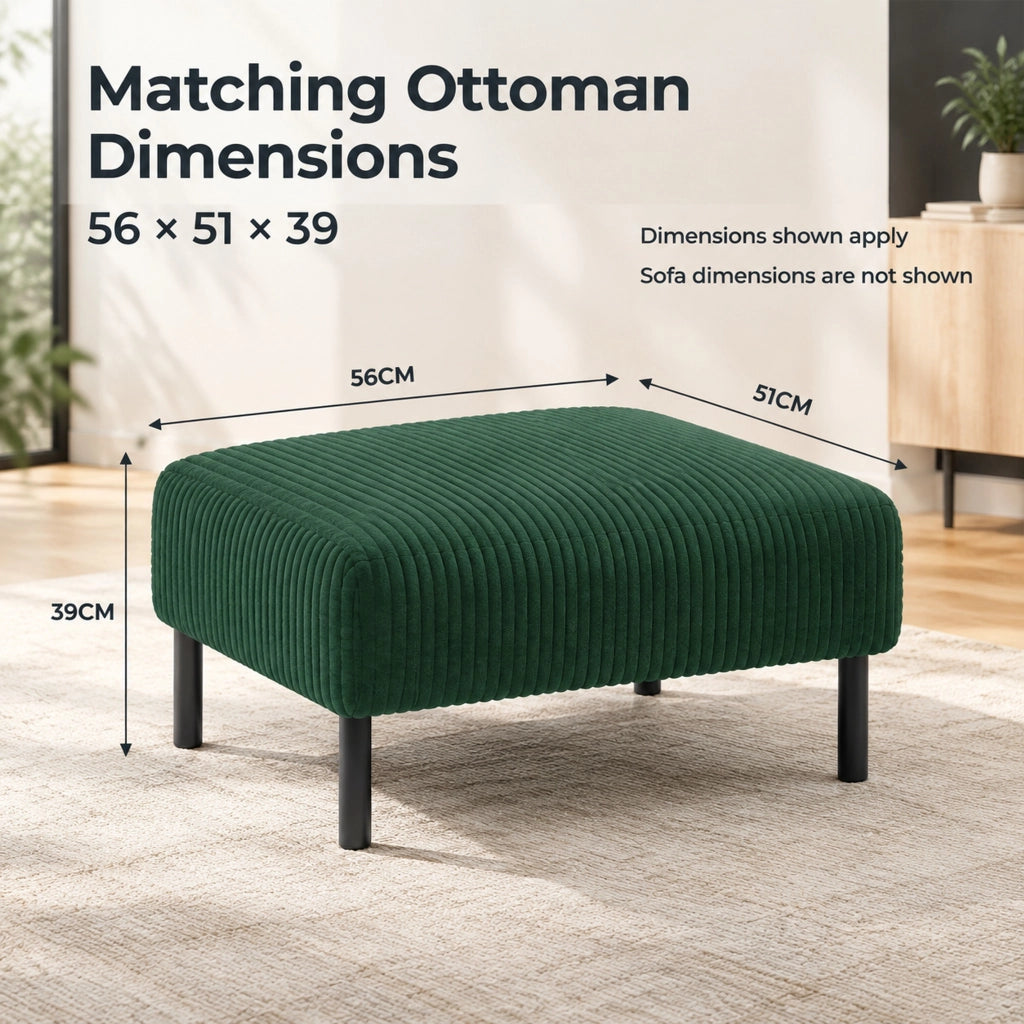 Divano a 2 posti in velluto a coste verde smeraldo con tasca laterale e piedi in metallo 79 × 120 × 75 cm