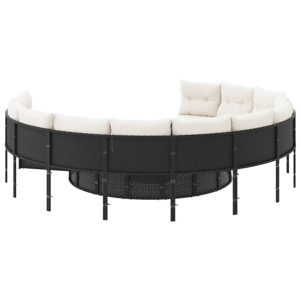 Divano da Giardino con Cuscini Circolare Nero in Polyrattan 3318540