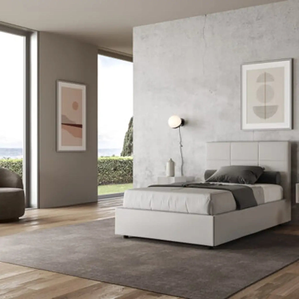Letto una piazza e mezza con rete imbottito 120x210 similpelle bianco Mika