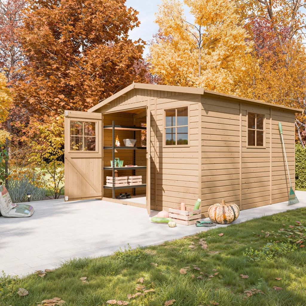 TIMBELA M335 Casa da giardino in legno naturale A226x316x324 cm/9 m²