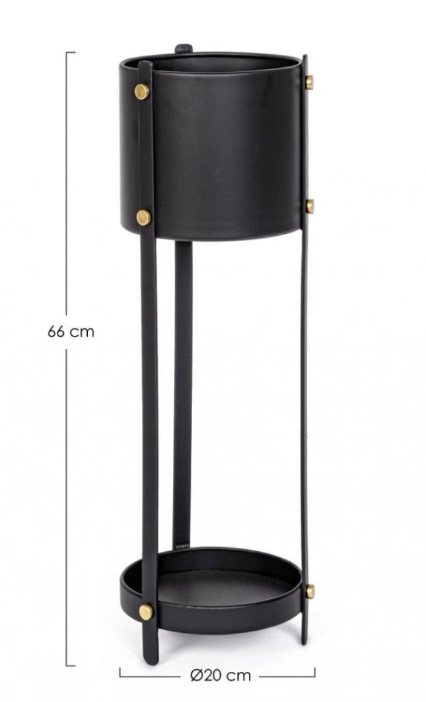 Portapiante Rotondo Ø20x66 cm in Acciaio Nero