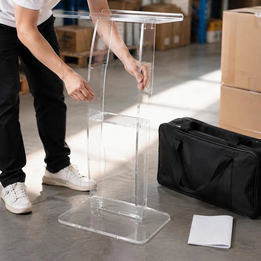 Transparent Acrylic Podium, 47 Inch Tall Lectern With Storage Shelf, Wide Top Surface For Church, Office, School, Conference Room, Reception And Product Display