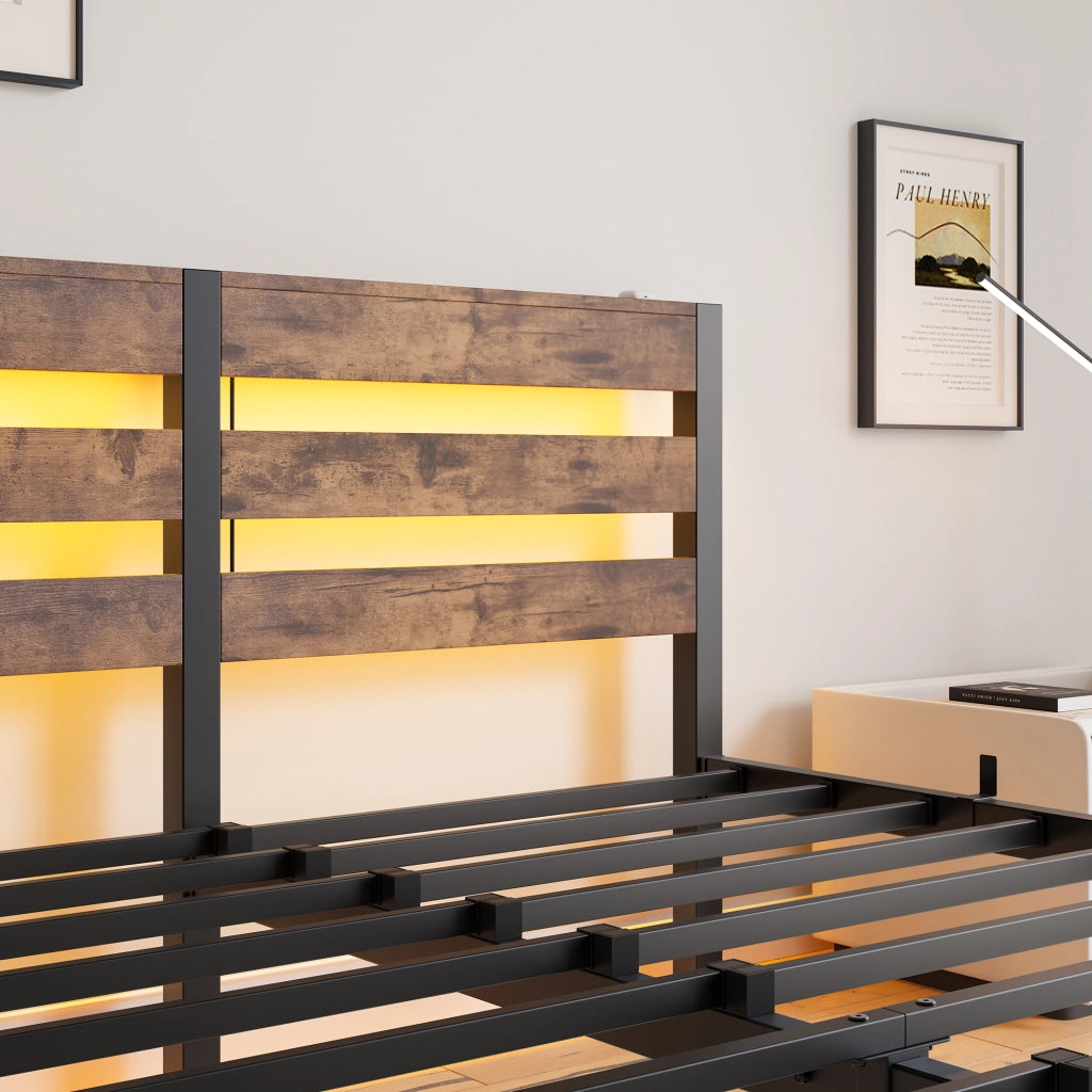 letto in metallo e legno nero marrone 140 x 200 cm
