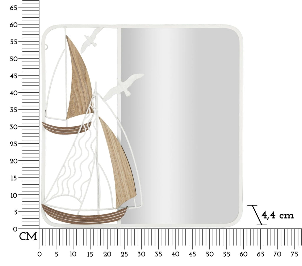 Specchio da Muro Adriatic 60x4,4x60 cm in MDF e Ferro e Specchio Bianco e Marrone