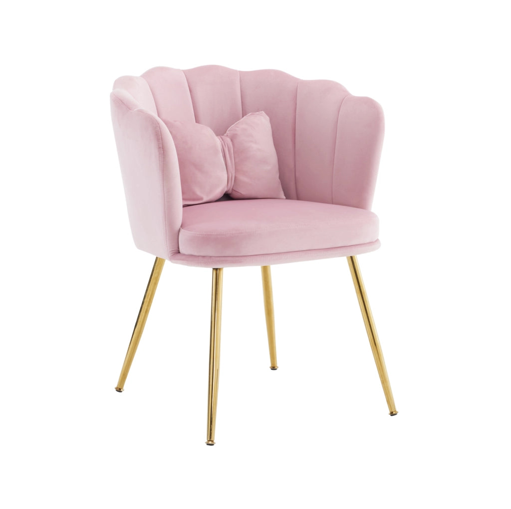 Poltrona con schienale a petalo e cuscino in velluto rosa