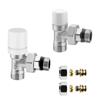 Kit valvole e detentore raccordo multi 16x2 mm in acciaio cromo e bianco