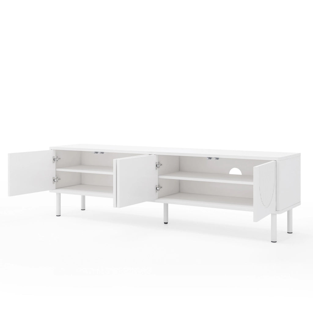 Mobile TV 180 cm con 4 vani e passacavi in MDF e truciolare bianco