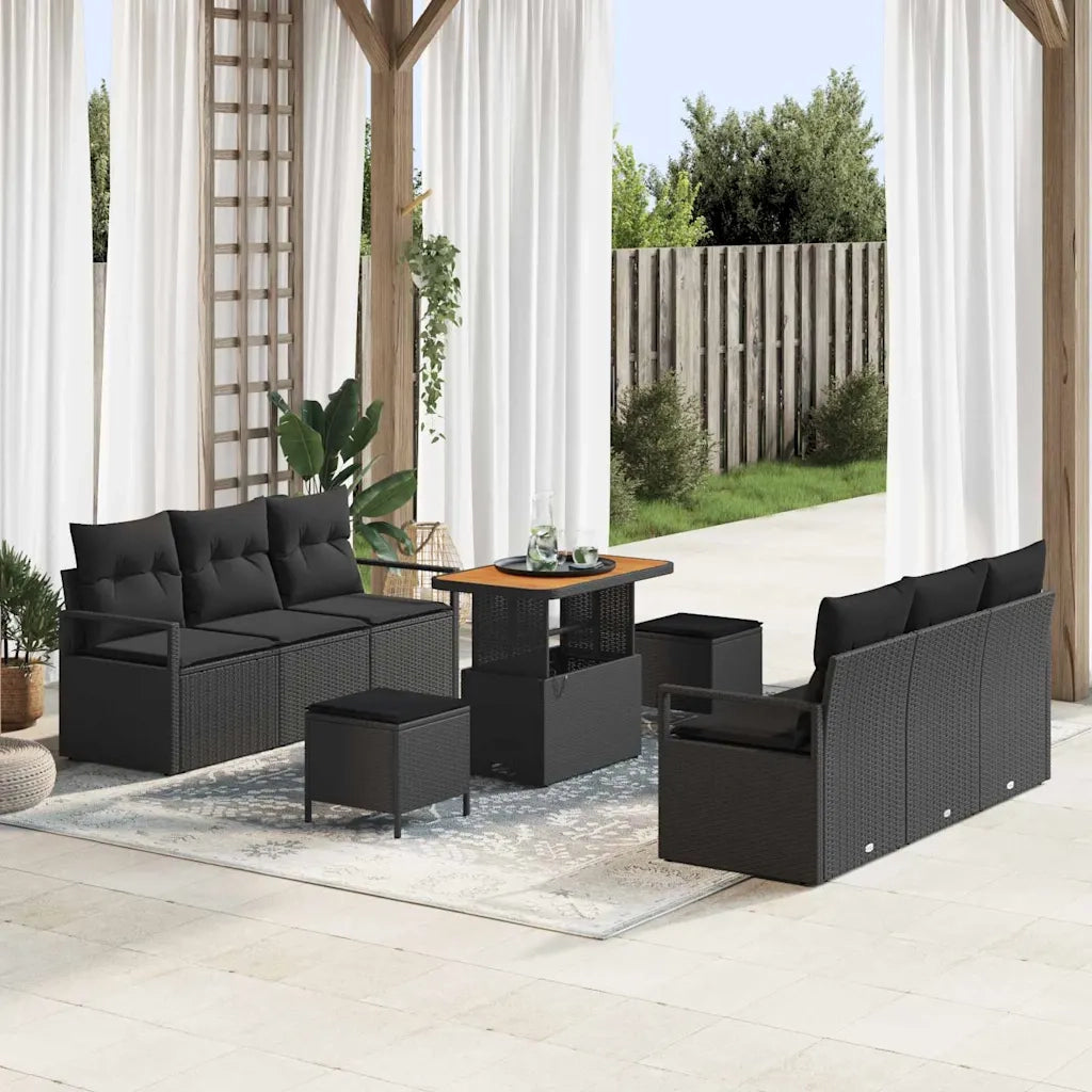 Set Divano da Giardino con archiviazione 9 pcs Nero Poly Rattan 3364429