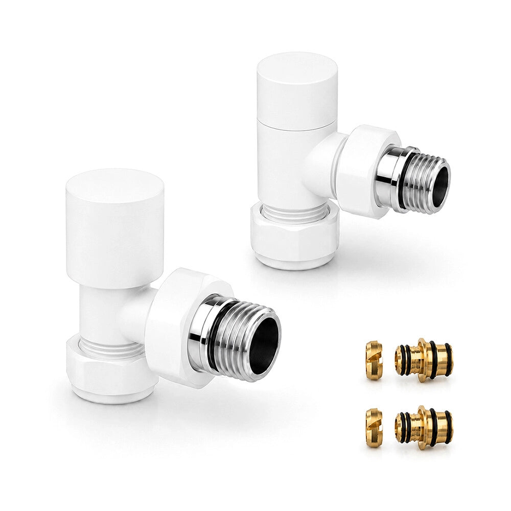 Kit valvola e detentore raccordo multi 16x2 in acciaio bianco opaco