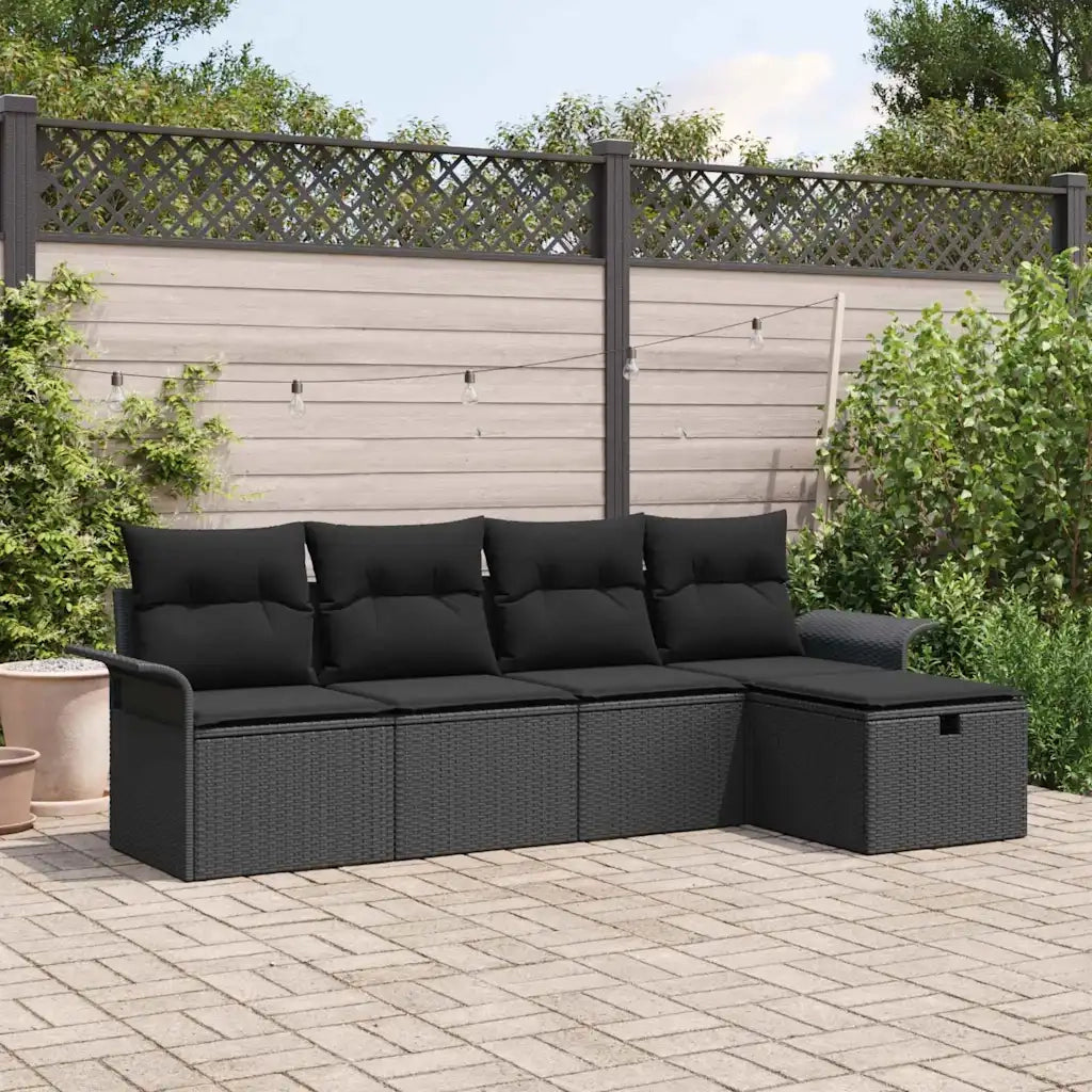 Set Divano da Giardino con cuscino 5 pcs Nero polyrattan 3358862