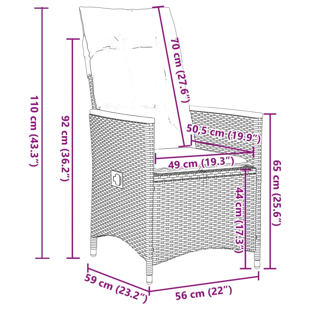 Set Bistrò da Giardino 9 pz con Cuscini in Polyrattan Grigio 3277252