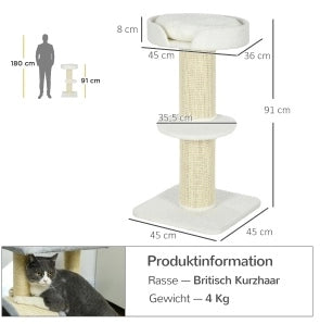 Albero per gatti 91 cm con piattaforme e cuccia, crema