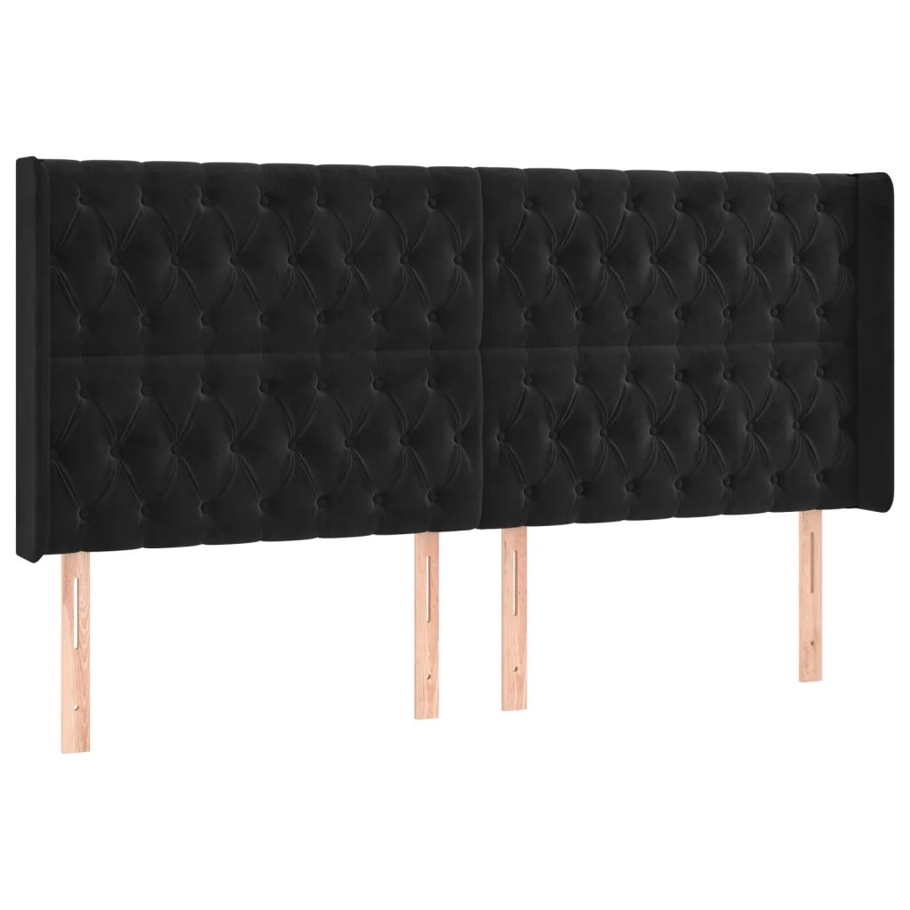 Testiera a LED Nera 183x16x118/128 cm in Velluto