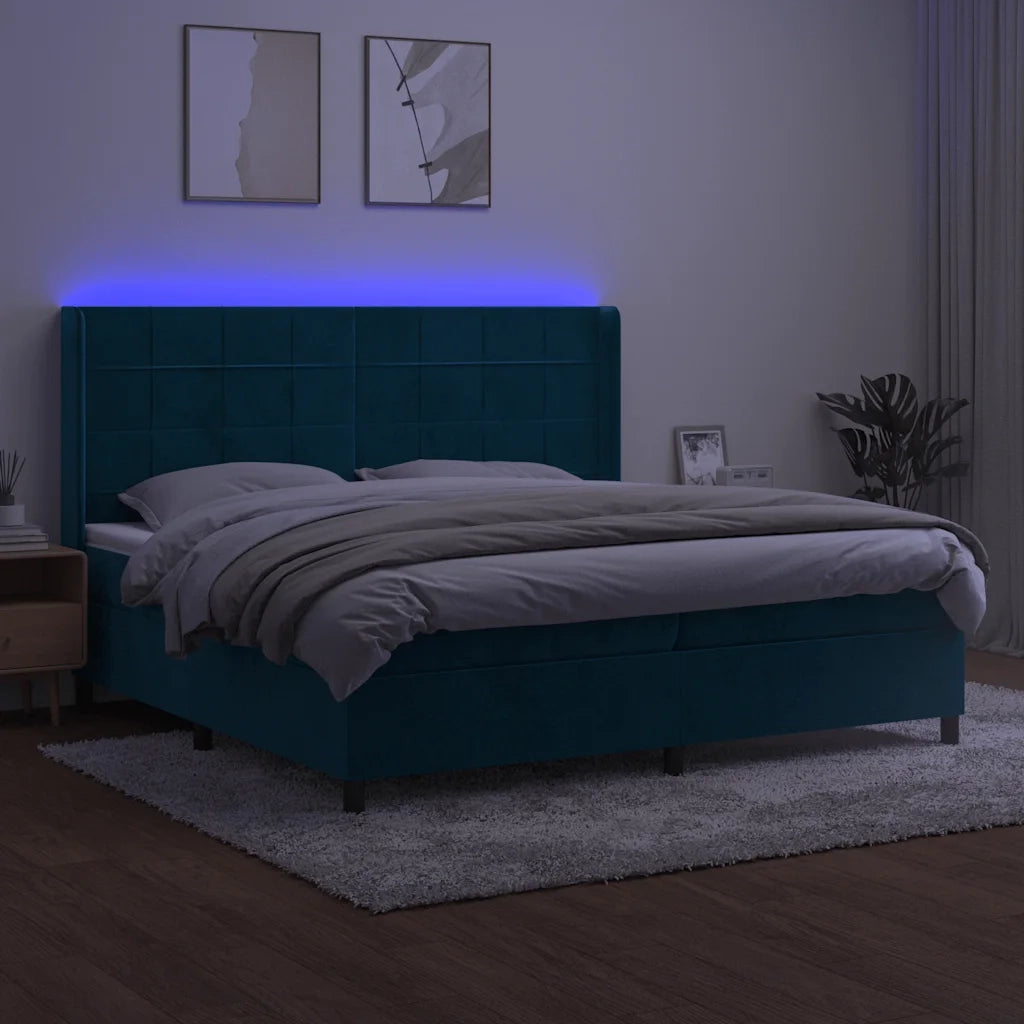 Letto a Molle con Materasso e LED Blu Scuro 200x200 cm 3139587