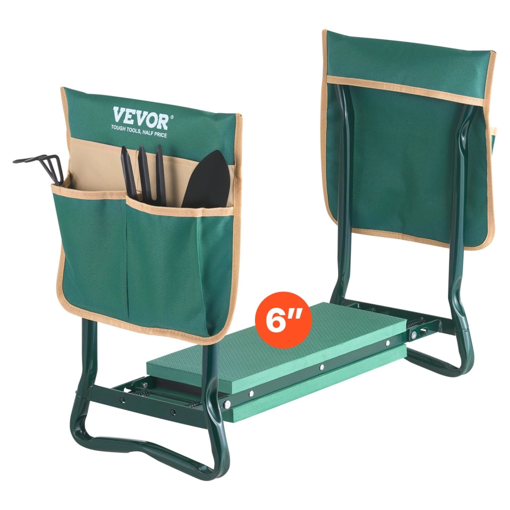 Inginocchiatoio e Sedile da Giardino Pieghevole CHGK-01 con 2 Borse Porta Attrezzi Sgabello Portatile in Acciaio e Cuscino EVA