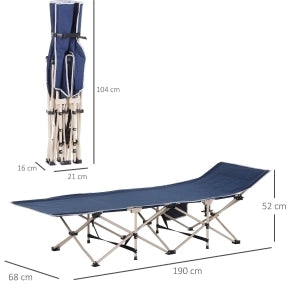 Lettino da campo pieghevole con borsa, struttura in acciaio e tessuto Oxford 600D blu 190x68x52 cm